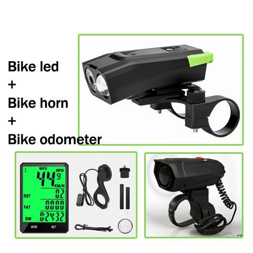 Bike Bell Electronic Ring Cycling Horns Computer Headlight 3 in 1 120DB Loud Air Alarm