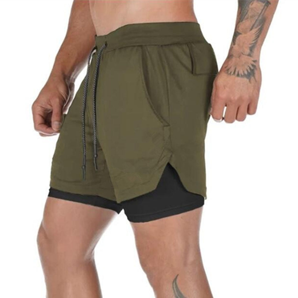 Men 2 in 1 Running Shorts Jogging Gym Fitness Training Quick Dry Beach Short Pants