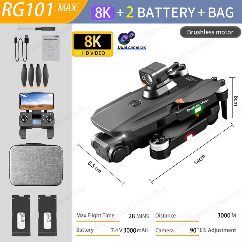 2022 NEW RG101 MAX GPS Drone 8K Professional Dual HD Camera FPV 3Km Aerial Photography Brushless