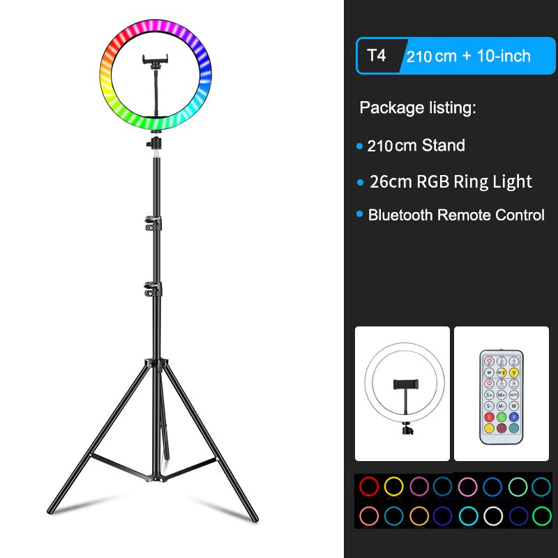 26cm Colorful RGB Ring Light with Stand Phone Tripod Lighting Ring Light with Remote Camera Holder