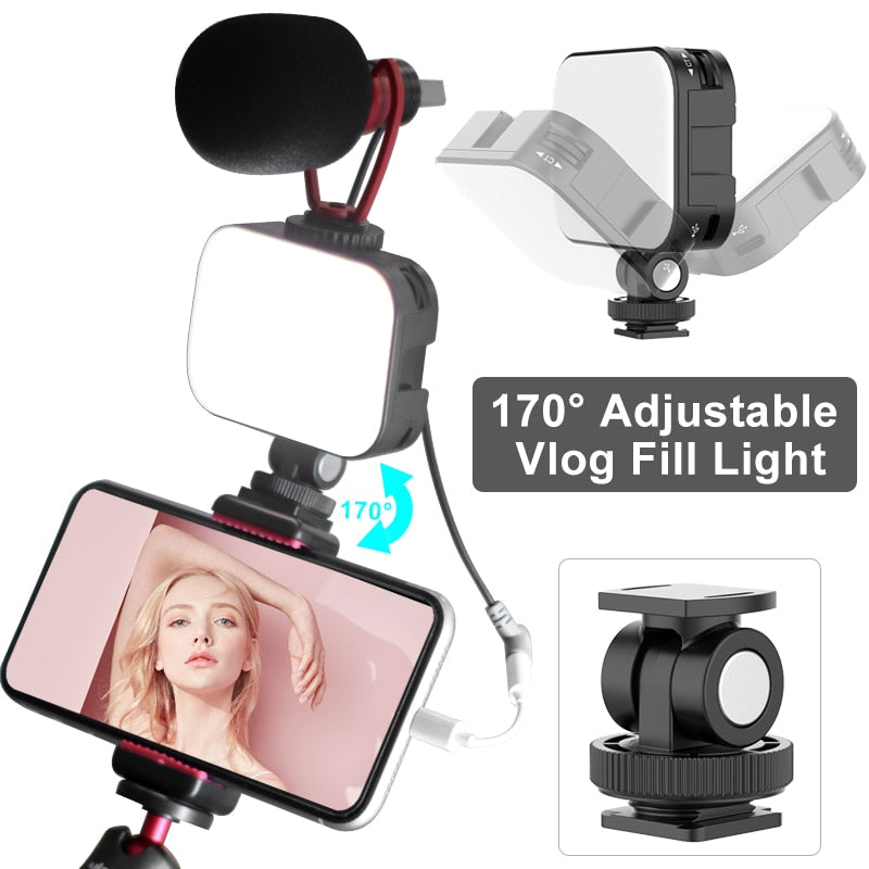 Adjustable LED Video Light With Tripod and 3 Cold Shoe Extend Camera Photography