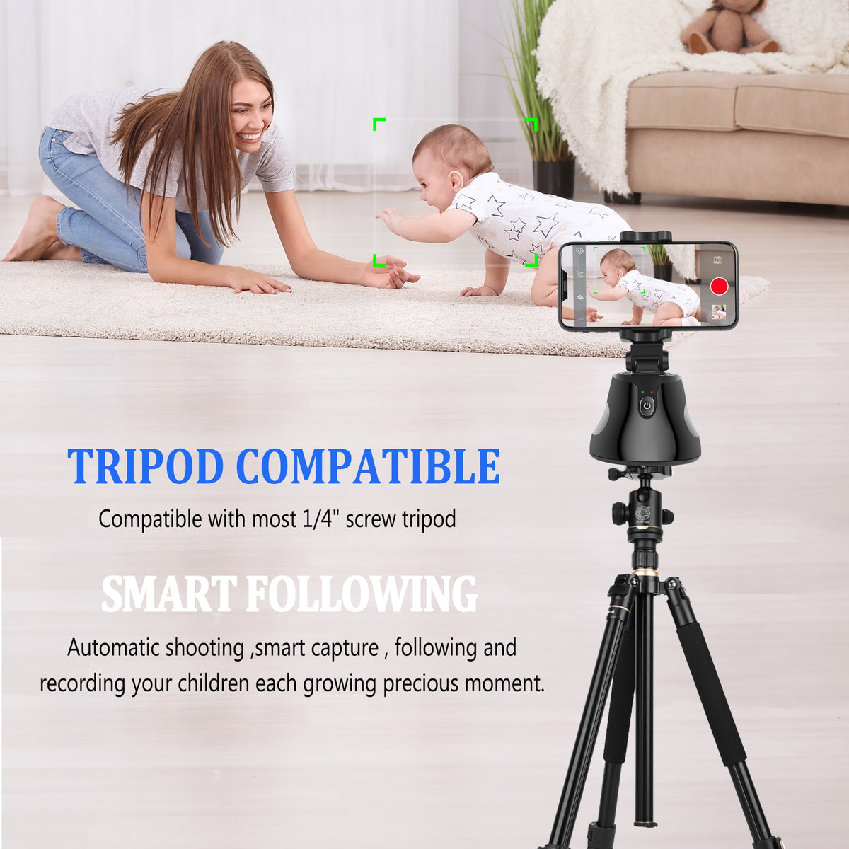 Smart Portable Selfie Stick,360°Rotation Auto Face Object Tracking Camera Tripod Holder