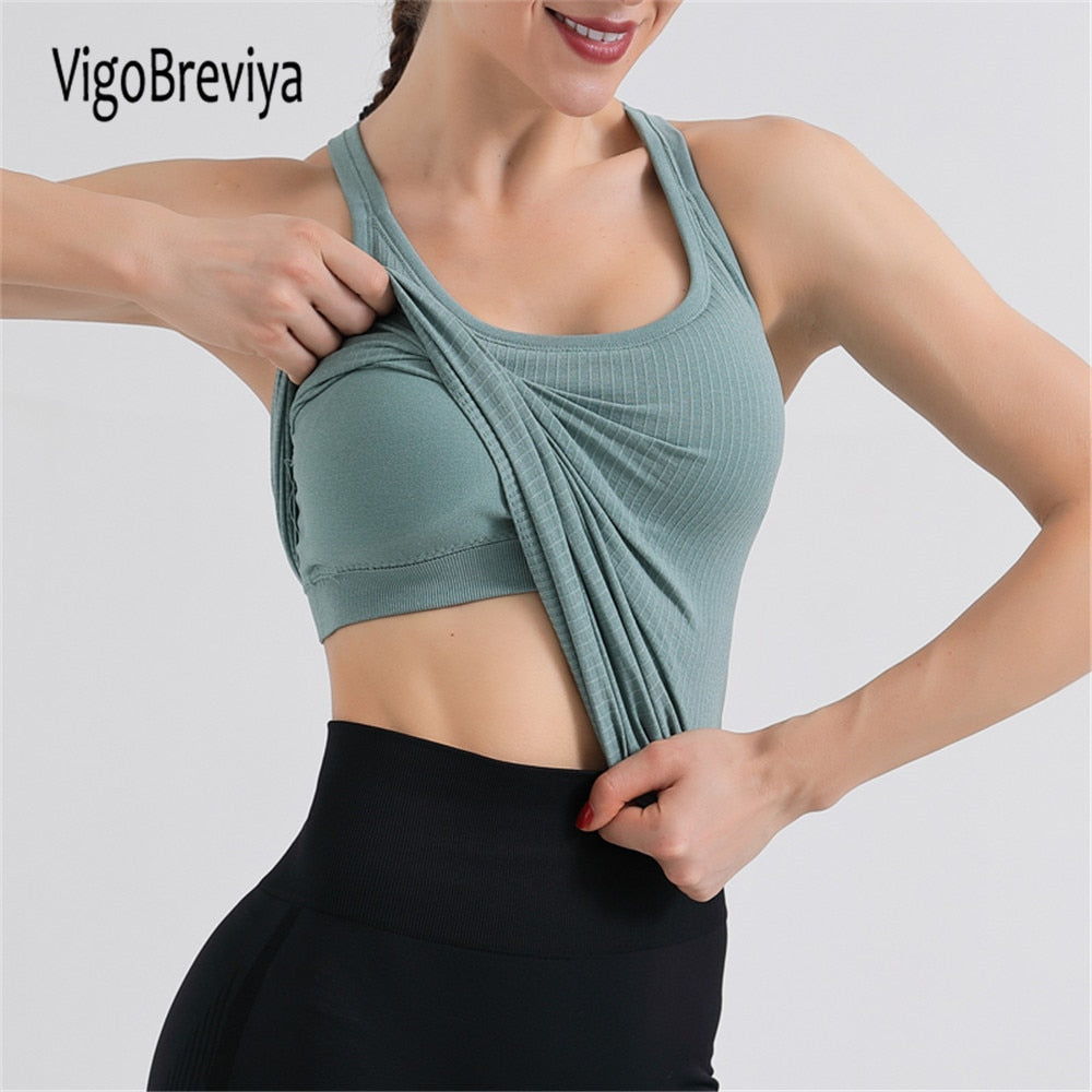 VigoBreviya Seamless Yoga Tops With Bra Women 2022 Sleeveless Fitness Sports T-shirts