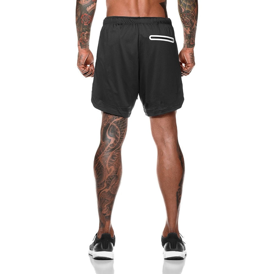 Men 2 in 1 Running Shorts Jogging Gym Fitness Training Quick Dry Beach Short Pants