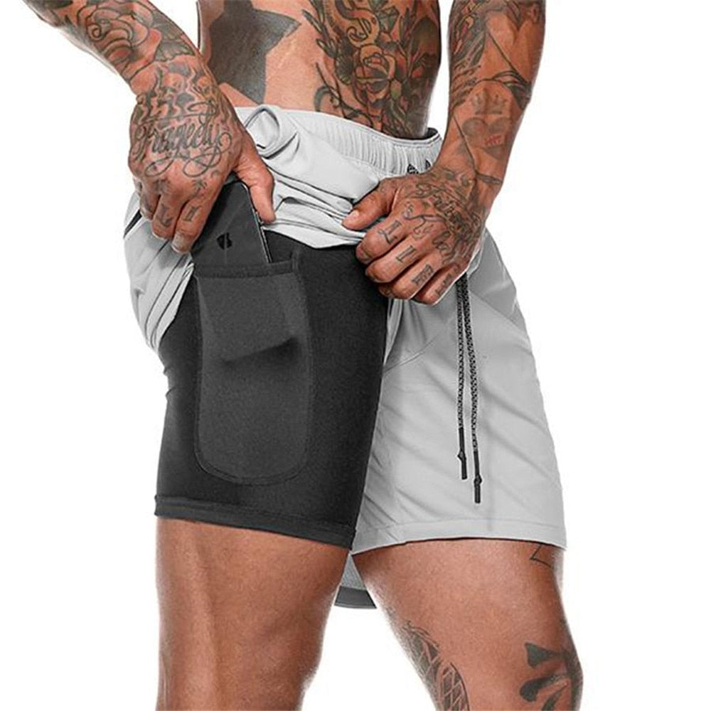 Men 2 in 1 Running Shorts Jogging Gym Fitness Training Quick Dry Beach Short Pants