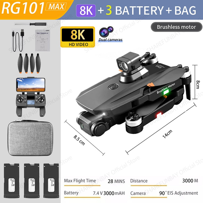 2022 NEW RG101 MAX GPS Drone 8K Professional Dual HD Camera FPV 3Km Aerial Photography Brushless