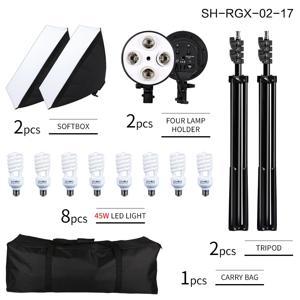 SH Photography Softbox 50x70 Lightbox Lighting Kit 5500K Lamp Continuous Light System With 2M Tripod