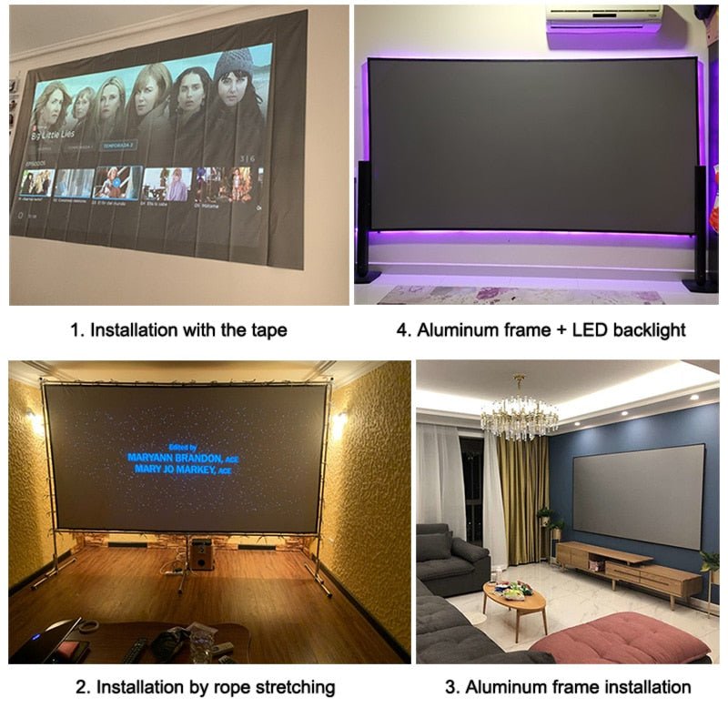 Simple Portable Projector Screen Anti Light Reflective Fabric Cloth for Home Outdoor Office HD 3D 4K