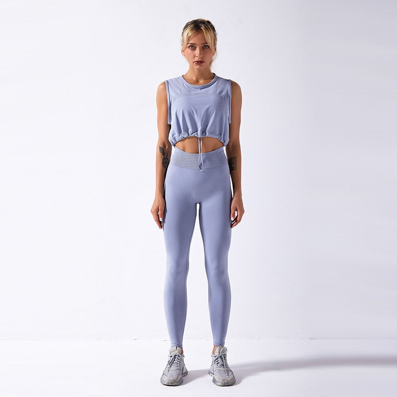 WANYUCL 2021 Seamless Suit Women 2pcs Sport Leggings And Top Workout Sleeveless