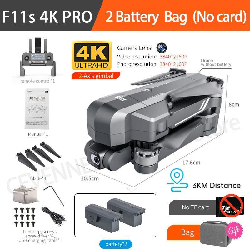 CSF F11S Pro Drone 4k Profesional Camera 3KM WIFI GPS EIS 2-axis Anti-Shake Gimbal FPV Brushless