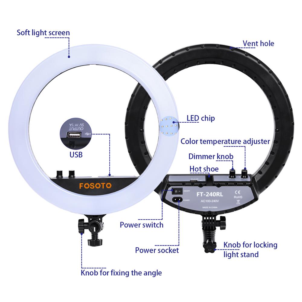 Fosoto FT-240RL 14 Inch Photographic Lighting 3000-6000K Ring lamp Camera Phone