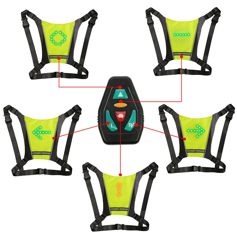 Unisex Wireless Reflective Cycling Vest 4 LED Turn Signal Light Vest USB Rechargeable Backpack