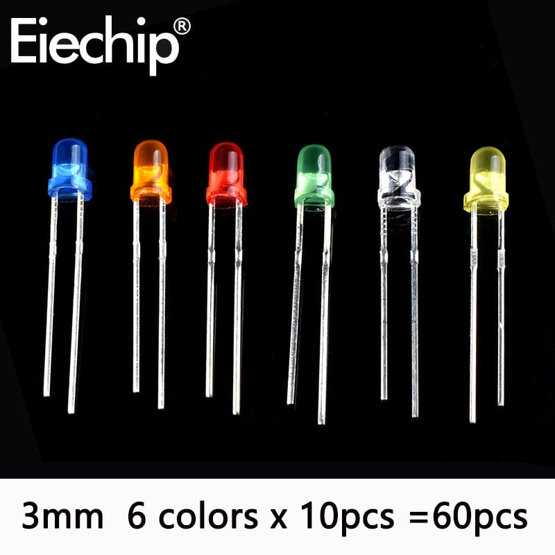 3mm 5mm LED Diode Assorted Kit, White Green Red Blue Yellow OrangeDIY led lights Diodes electronic