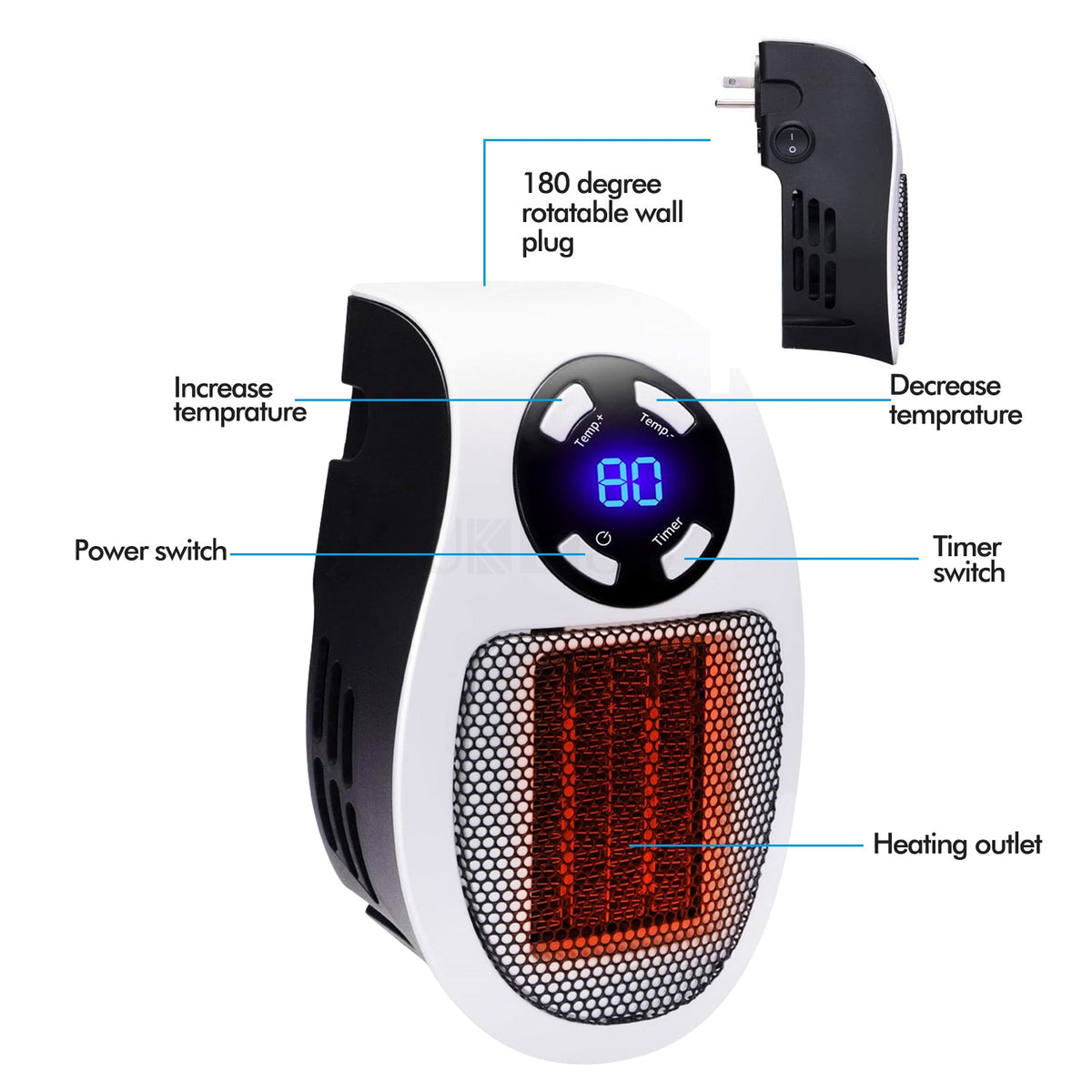 Electric Warmer Mini Fan Heater 500W Portable Wall Heater Ceramic Heating Radiator