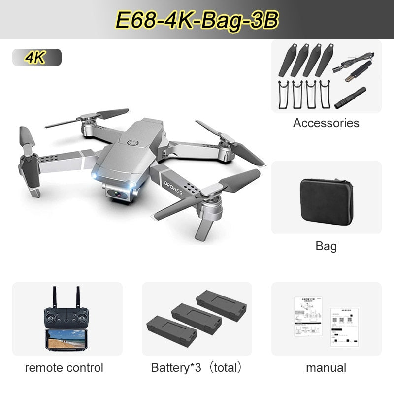 Drone 4K 1080P HD Camera Wifi FPV Air Pressure Altitude Hold Mode Foldable Quadcopter