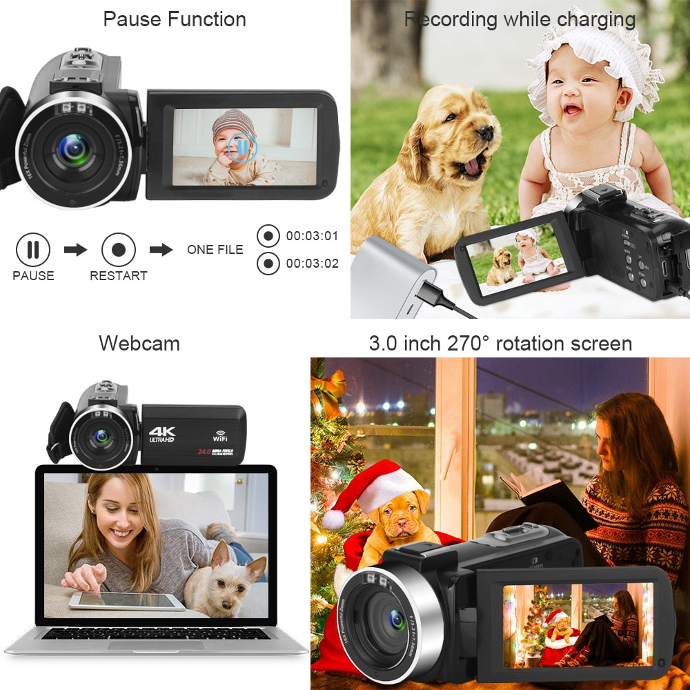 KOMERY New Release Video Camcorder 4K WiFi 48MP Built-in Fill Light Touch Screen