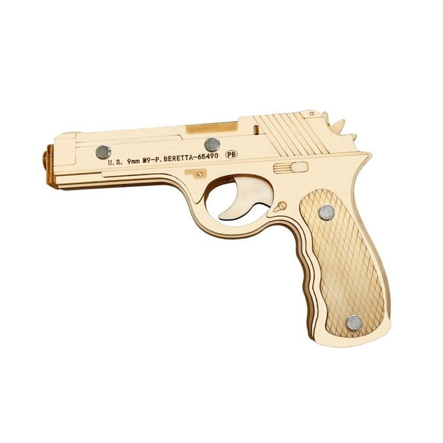 Semi-auto Rubber Band Cutting 3D Wooden Puzzle Gun Woodcraft Assembly Kit RevolverShooting Toy Boys