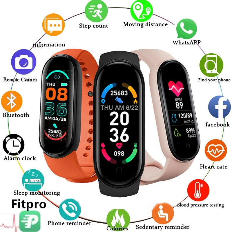 New M6 Smart Watch Men Women Fitness Sports Smart Band Fitpro Version Bluetooth