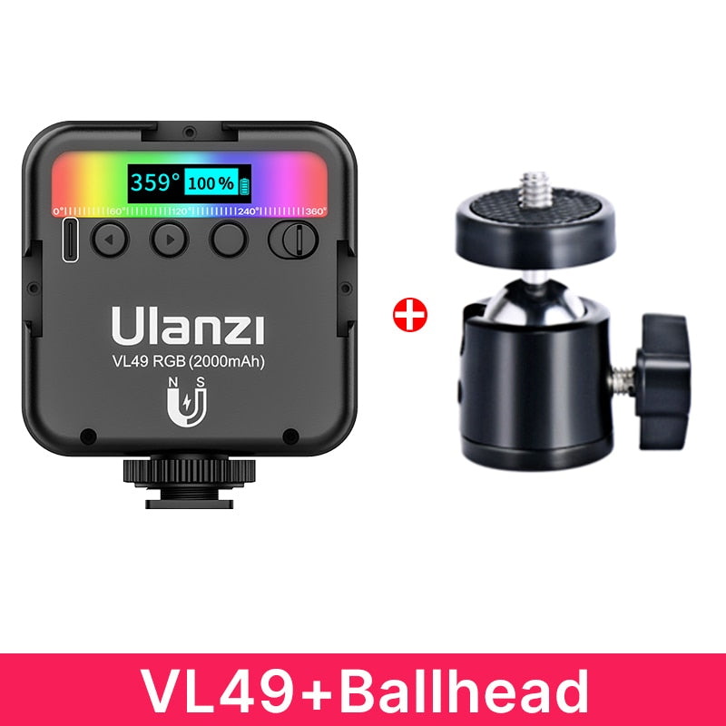 Ulanzi VL49 RGB Video Lights Mini LED Camera Light 2000mAh Rechargable LED Panel Lamp