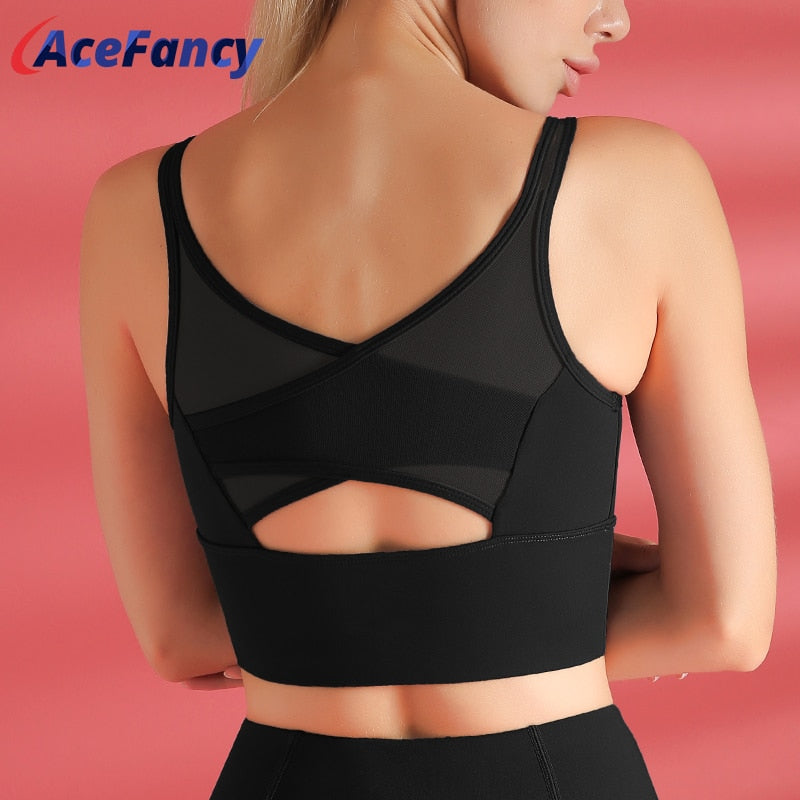 Acefancy Yoga Crop Top Push Up Sports Bra Gym Women Elastic Sports Crop Top Fitness T2015 Sport