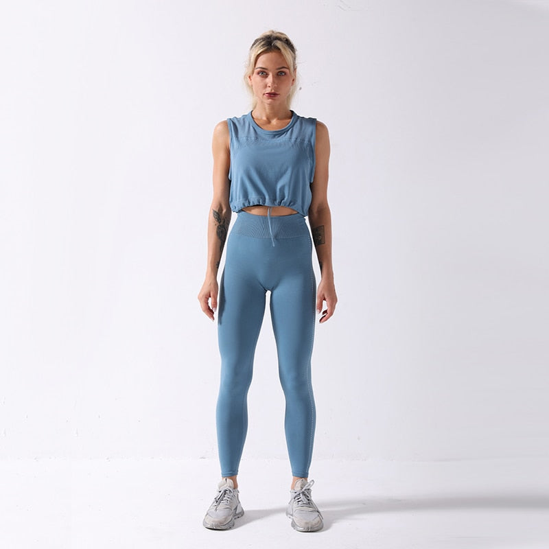 WANYUCL 2021 Seamless Suit Women 2pcs Sport Leggings And Top Workout Sleeveless