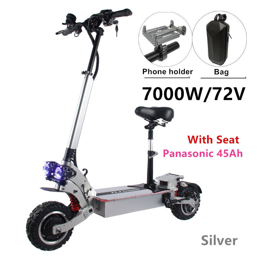 FLJ 72V 7000W Electric Scooter with Dual motors engines acrylic led pedal Top Speed