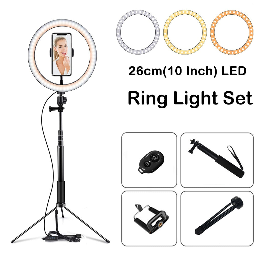 10 Inch LED Selfie Ring Light profissional USB Ring Lamp Photography Photo with Phone Holder