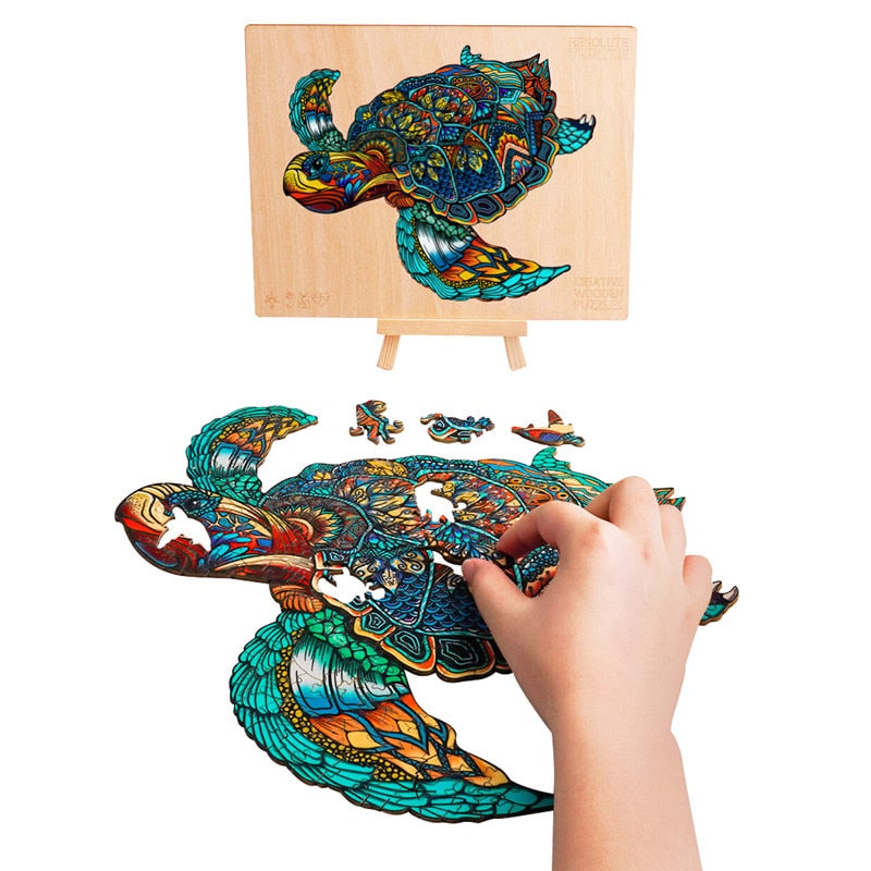 Animal Wooden Puzzle For Adults Kids Turtle Wooden Jigsaw Puzzle Board Set 3D Puzzle Toys