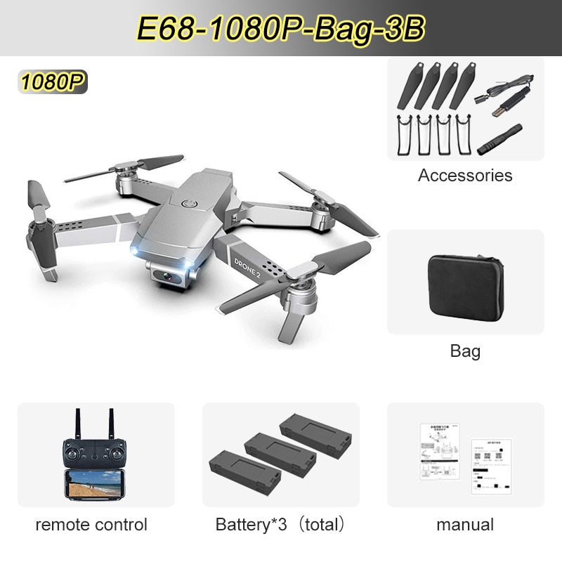 Drone 4K 1080P HD Camera Wifi FPV Air Pressure Altitude Hold Mode Foldable Quadcopter