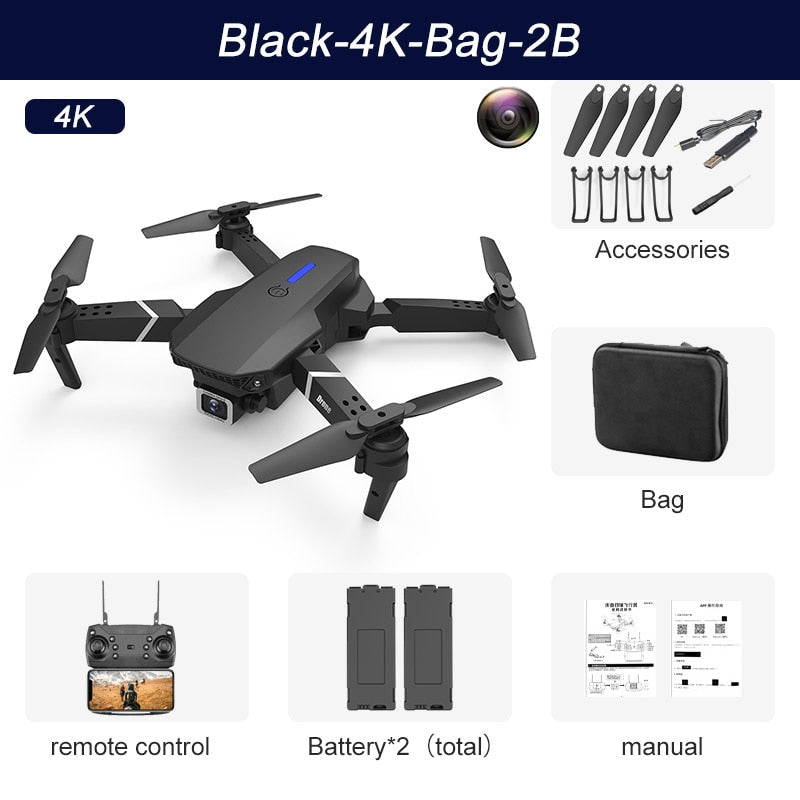 E88Pro RC Drone 4K Professinal With 1080P Wide Angle HD Camera Foldable RC