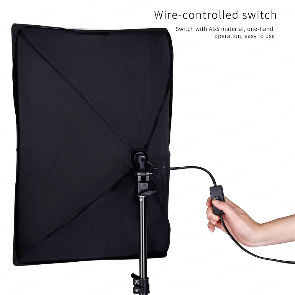 SH Photography Softbox 50x70 Lightbox Lighting Kit 5500K Lamp Continuous Light System With 2M Tripod