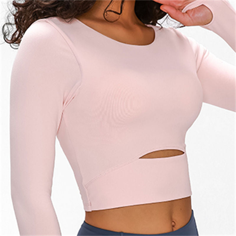 Nepoagym WIND Women Long Sleeve Cropped Top with Padded Bra Soft Yoga Top