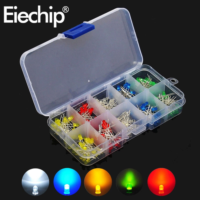 3mm 5mm LED Diode Assorted Kit, White Green Red Blue Yellow OrangeDIY led lights Diodes electronic