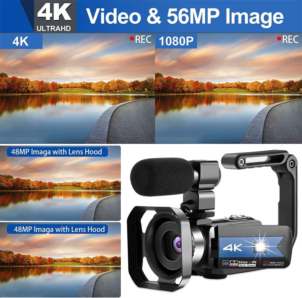 Professional Video Camera Wide Angle 4K Camcorder For Live Stream Youtube Webcam