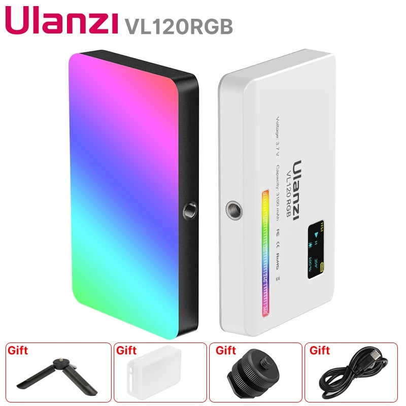 Ulanzi VL120 RGB Compact Video Light with Display Screen Diffuser Mini Camera