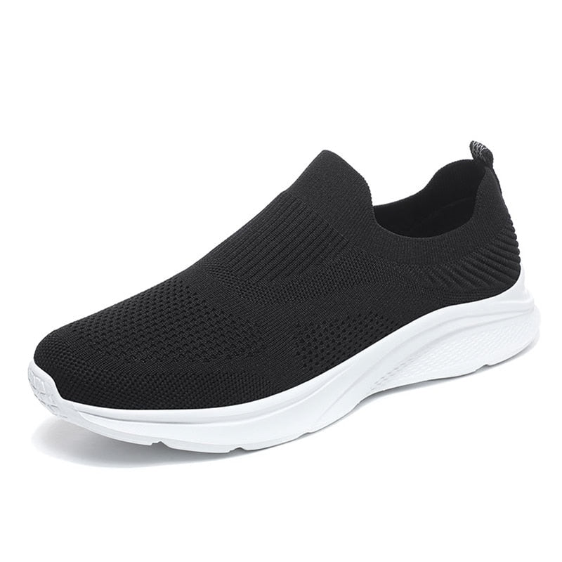 Slip-On Sneakers Men Lightweight Running Shoes Breathable Knitted Sock Shoes White