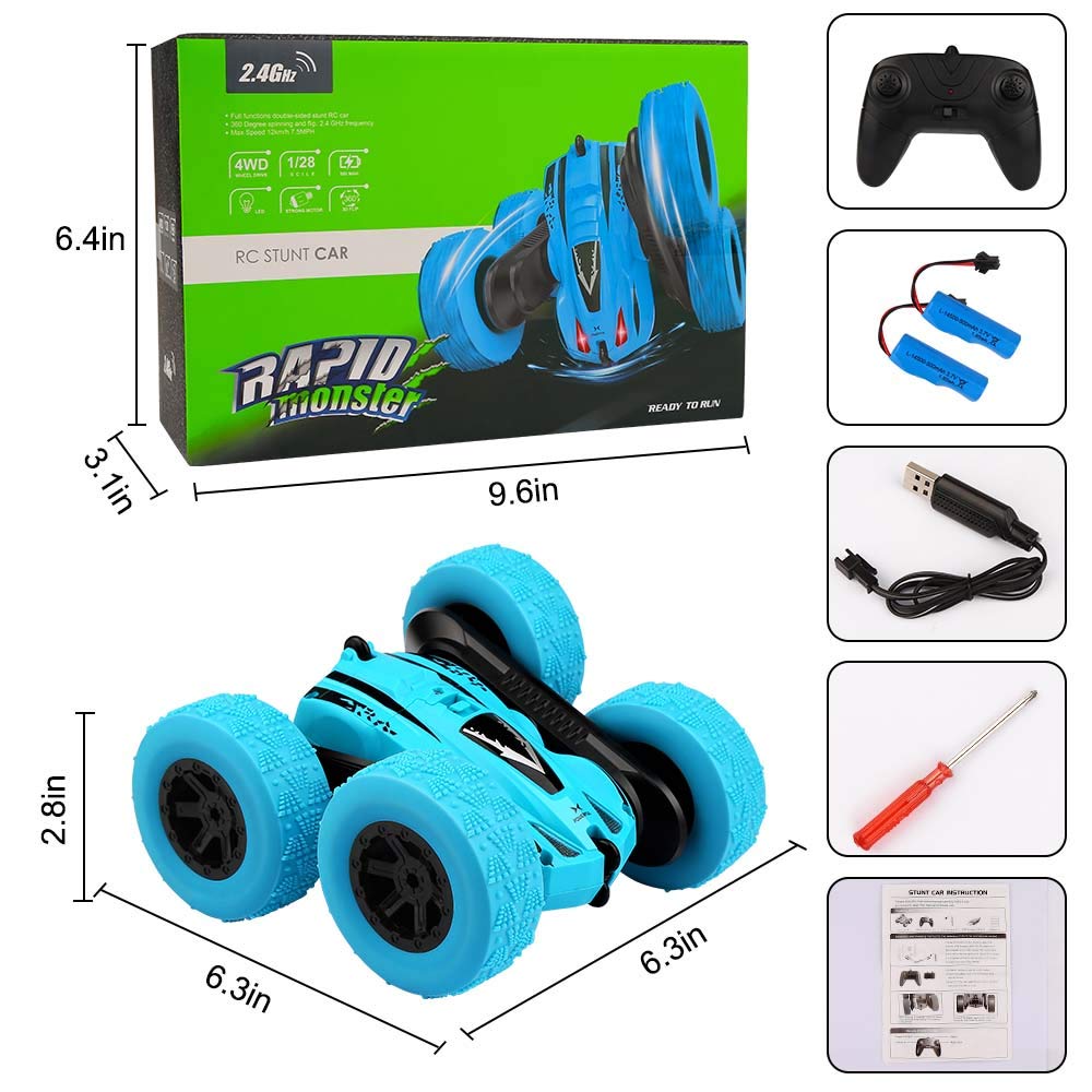 Roclub 4WD RC Car 2.4G Radio Remote Control Car 1:24 Double Side RC Stunt Cars 360°