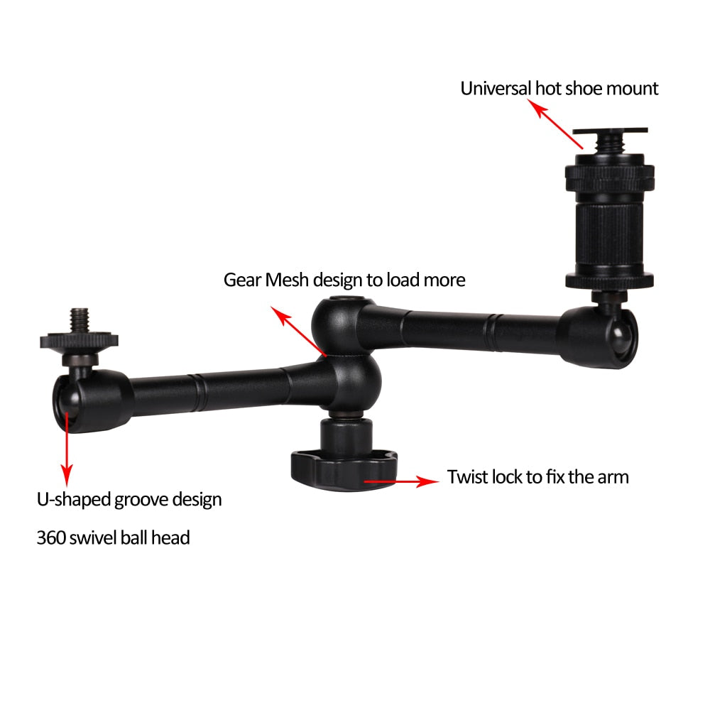 7/11in Adjustable Articulated Camera Magic Arm Super Clamp for Canon Nikon Sony Speedlight Monitor