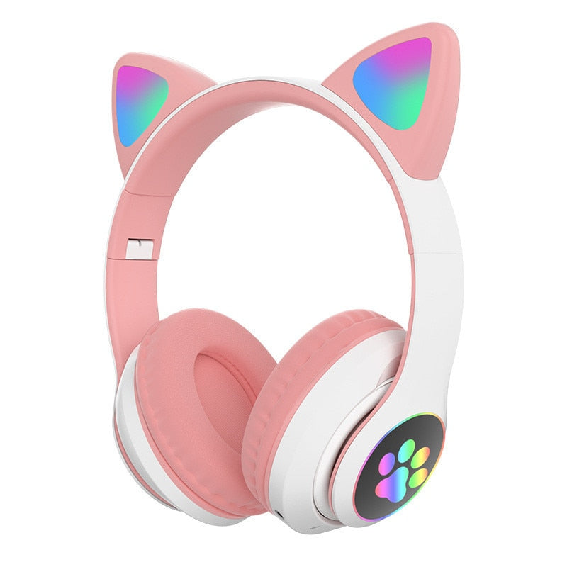 Flashing LED Cute Cat Ears Headphones Bluetooth Wireless Headset with Mic TF FM