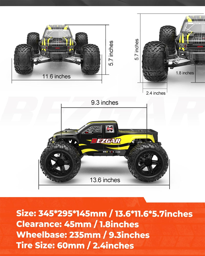 BEZGAR HM101 Hobby RC Car 1:10 All-Terrain 50Km/h Off-Road 4WD Remote Control Monster Truck Crawler 4x4