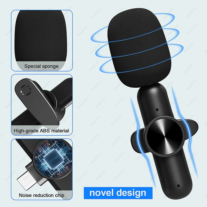 Wireless Lavalier Microphone Portable Mini Mic Noise Reduction Audio Video Recording