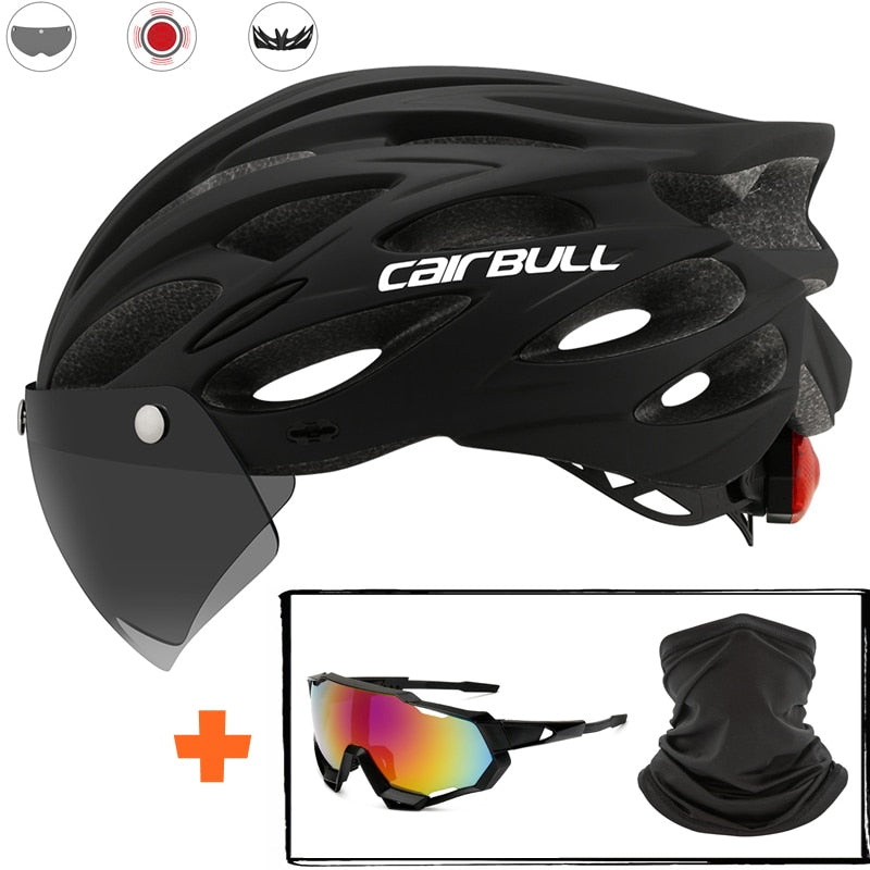 Intergrally-molded Mountain Bike Helmet with Removable Goggles Visor Adjustable Men