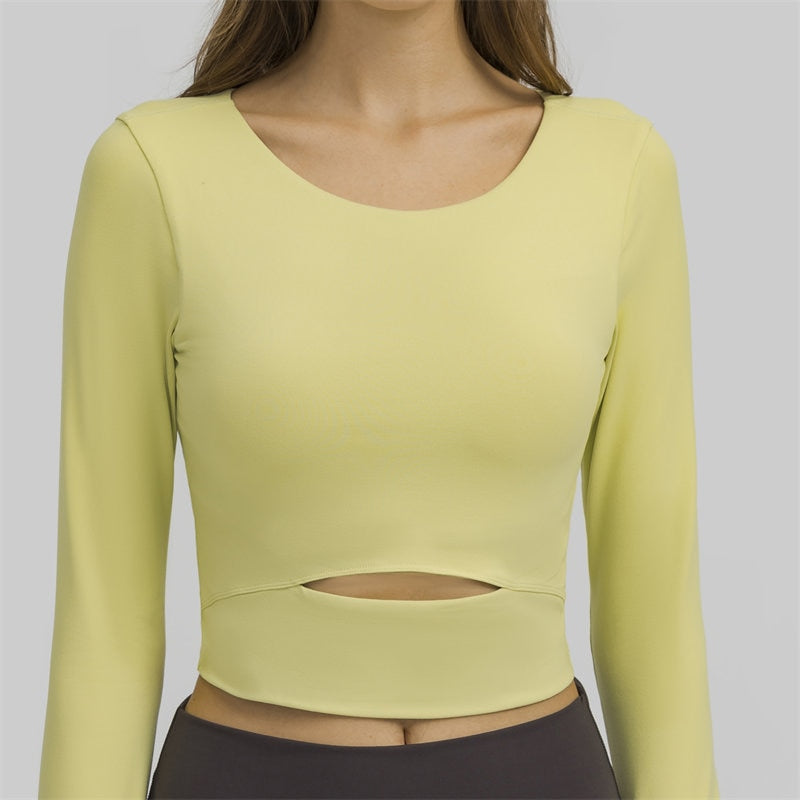 Nepoagym WIND Women Long Sleeve Cropped Top with Padded Bra Soft Yoga Top