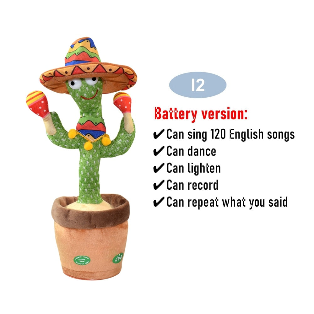 Dancing Cactus Repeat Talking Toy Electronic Plush Toys Can Sing Record Lighten Battery USB Charging