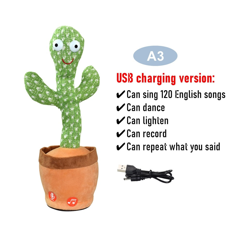 Dancing Cactus Repeat Talking Toy Electronic Plush Toys Can Sing Record Lighten Battery USB Charging