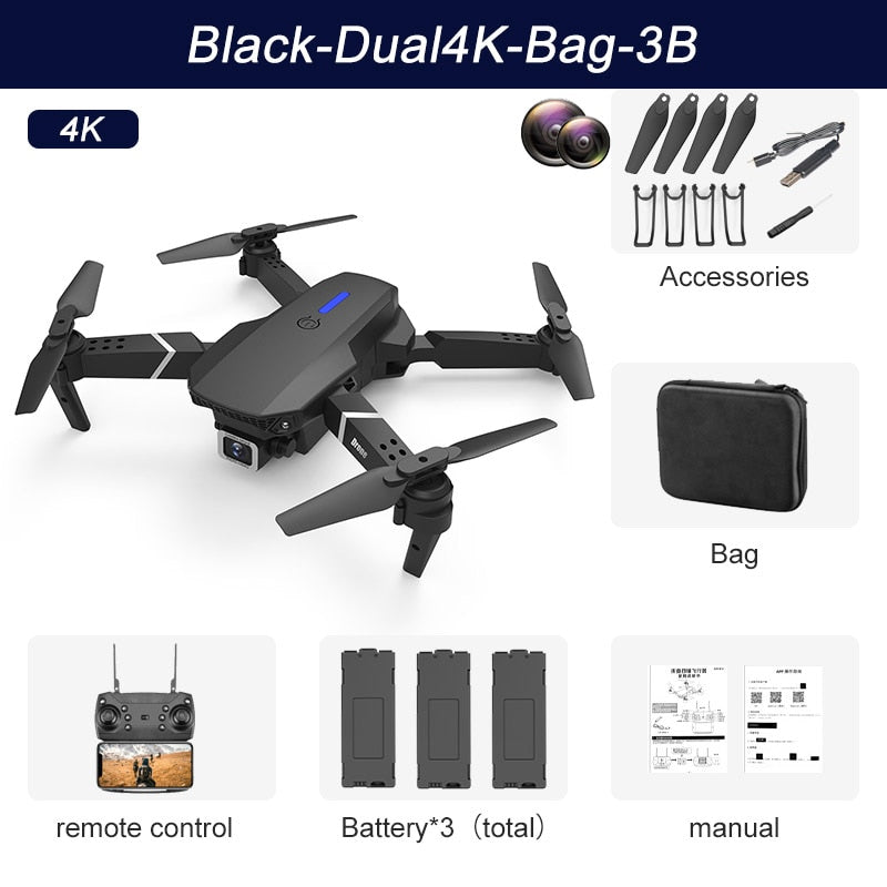 E88Pro RC Drone 4K Professinal With 1080P Wide Angle HD Camera Foldable RC