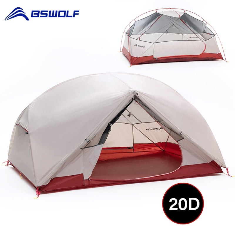 BSWolf 2 Persons Camping Tent Ultralight 20D 380T Nylon Double Layer Waterproof Backpacking