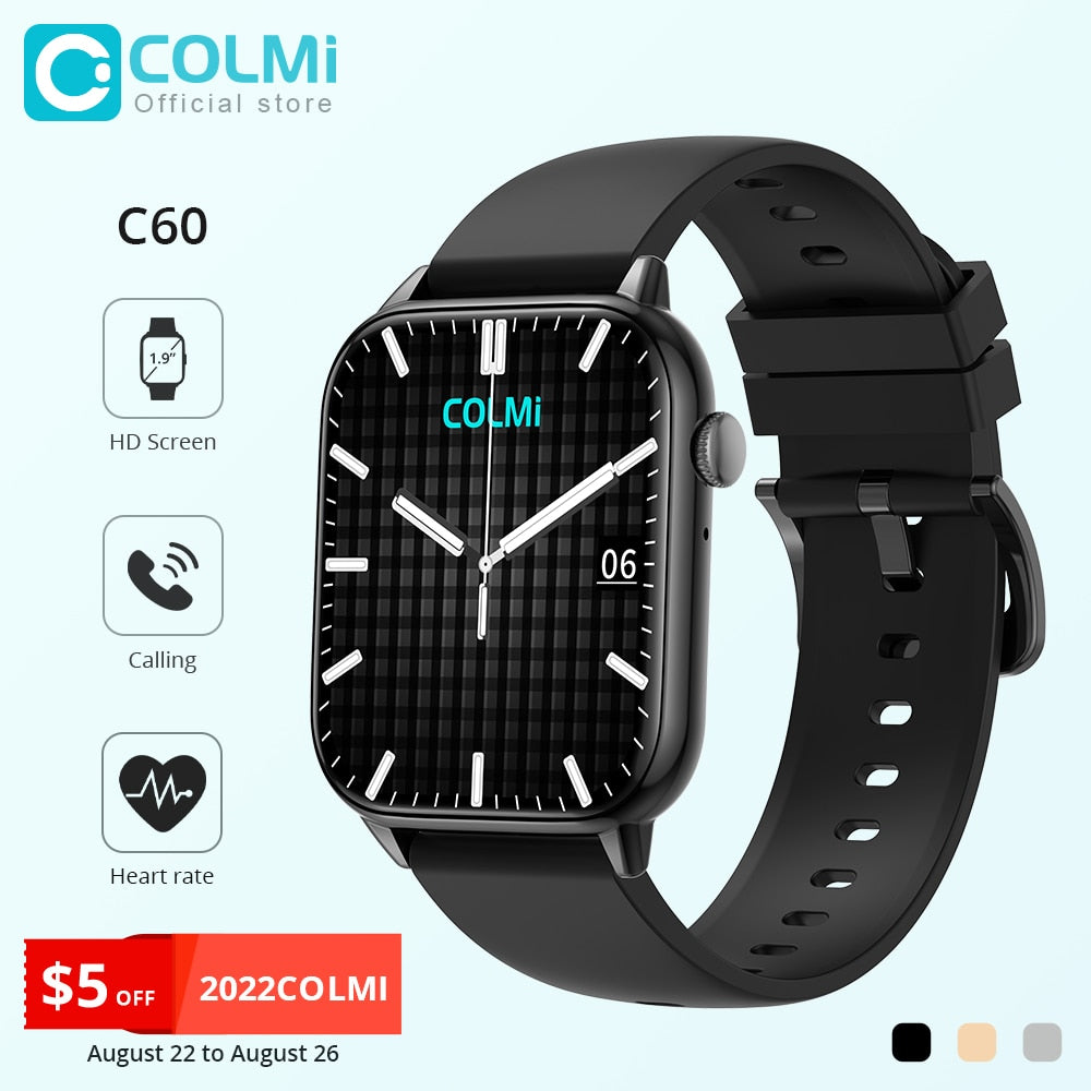 COLMI C60 Smartwatch 1.9 inch Full Screen Bluetooth Calling Heart Rate Sleep Monitor