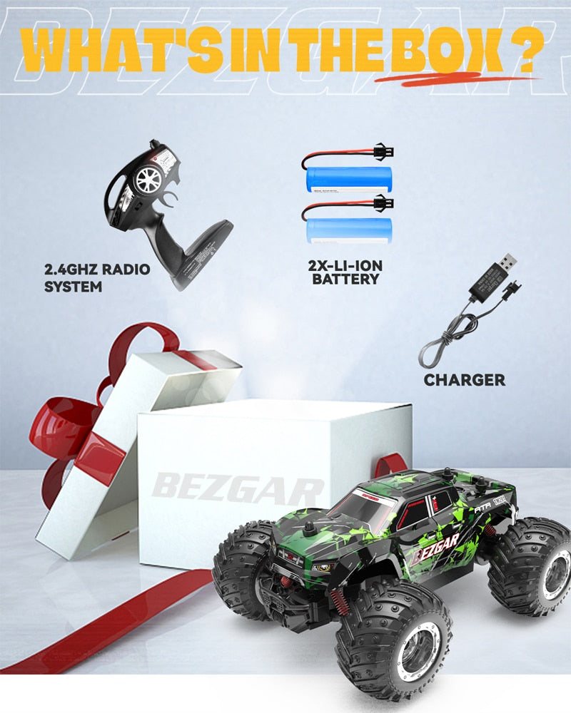 BEZGAR TM201 Remote Control Car,2.4GHz Rc Car All-Terrain 15Km/h 1:20 Off-Road Monster Truck Toy Birthday