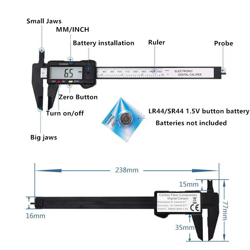 150mm 100mm Electronic Digital Caliper Carbon Fiber Dial Vernier Caliper Gauge Micrometer